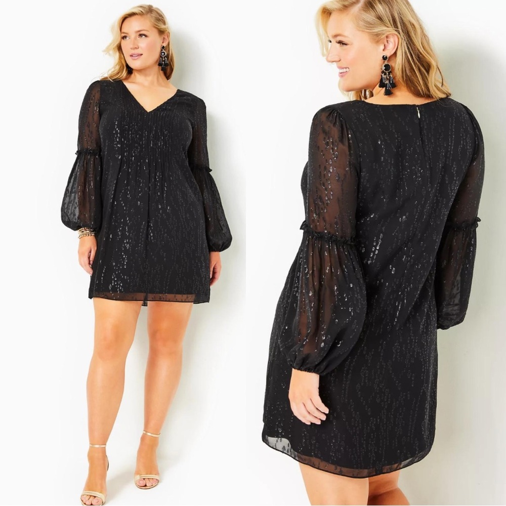 NWT Lilly Pulitzer $268 Cleme Silk Mini Dress in Onyx Fish Clip Chiffon 14